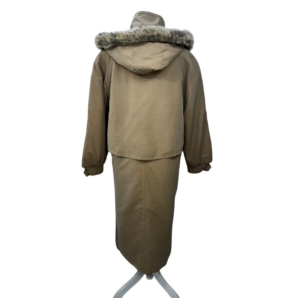 Vintage Camel Maxi Hooded Parka Fur Trim Insulated Winter Coat Made England XL - Picture 3 of 16